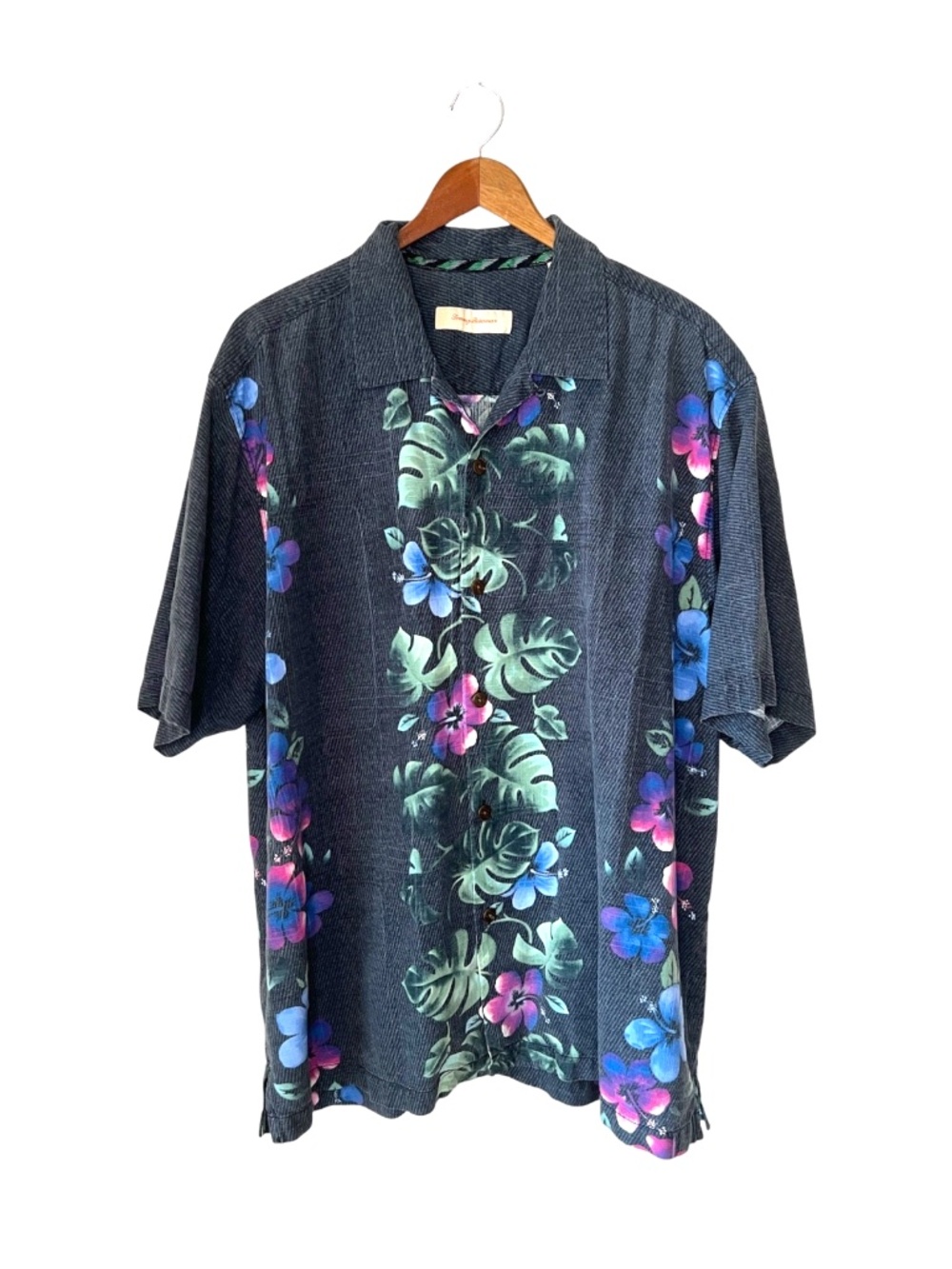 Tommy Bahama Men's Tropical Palm Hibiscus Flower Summer Holiday Button Up Shirt - Picture 1 of 8